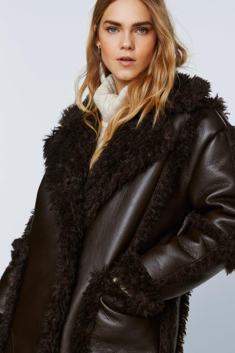 Premium Faux Leather Borg Lined Aviator Coat