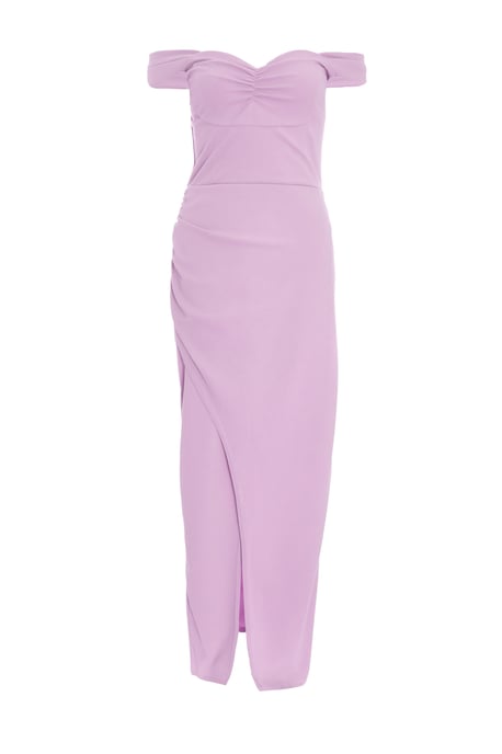 Lilac Bardot Ruched Maxi Dress