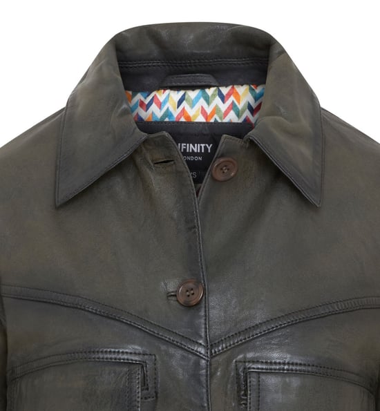 Womens Olive Green Retro Biker Leather Jacket - Kopervik