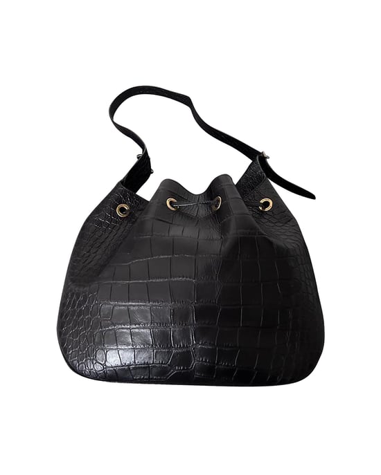 Saint Laurent Medium Paris VII Hobo Croc Effect Bag in Black Leather - Image 3