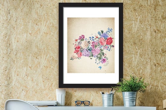 2in1 Flower Arts 2 Poster Self Adhesive DIY Wall Sticker, Living room wall sticker