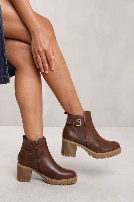 Wheres That From Womens 'Maylah' Mid Block Heel With Buckle Detail Stretch Ankle Boots