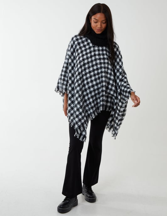 Check Roll Neck Poncho
