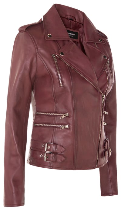 Ladies leather Brando biker jacket-Loddon