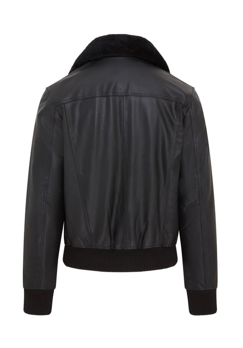 Mens Black Leather Cowhide Aviator Bomber Jacket - Akhiok