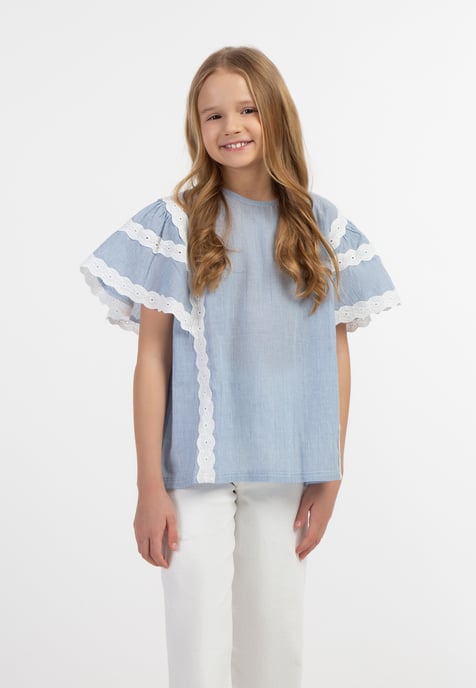 Dreimaster Blouse shirt Meisje Lichtblauwe dunne strepen - Image 3