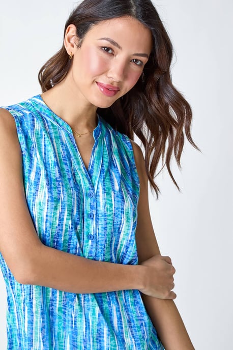 Abstract Stripe Burnout V-Neck  Pintuck Shirt