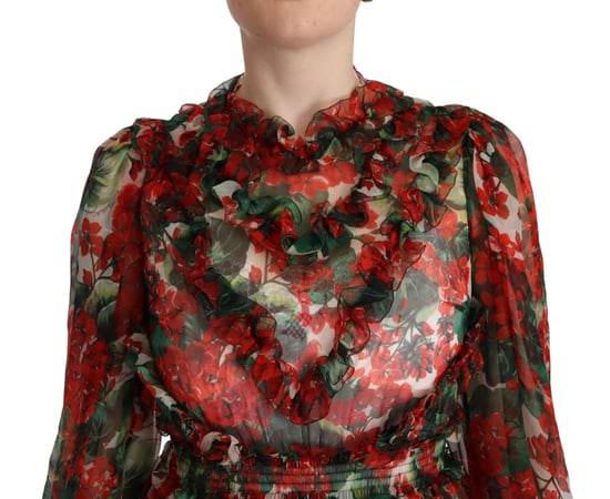 Dolce & Gabbana Dames Multikleur Rode Bloemen Zijden Lange Maxi Jurk - Image 4