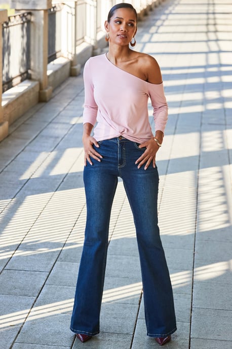 Pale Pink One Shoulder Twist Front Jersey Top