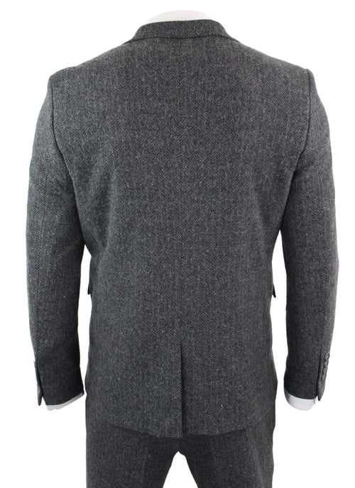 Heren 3-delige Antracietgrijze Haringbone-Tweed Streeppak - Image 6
