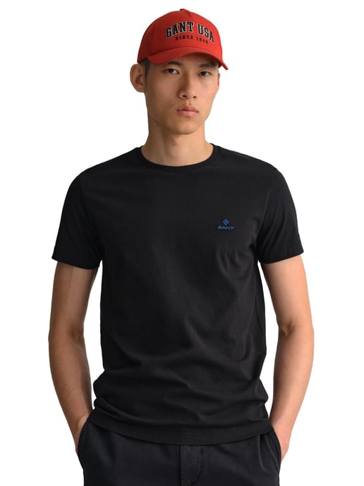 Gant | Mens Crew Neck T-Shirt Contrast Logo - Black - Image 1