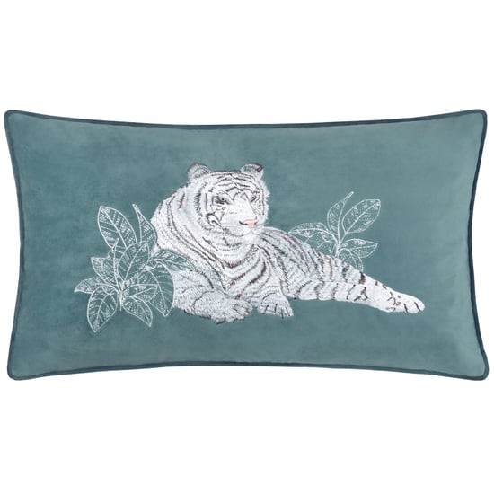 Paoletti Odisha White Tiger Embroidered Feather Rich Cushion - Image 1
