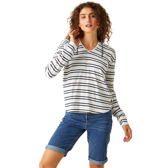 Regatta Womens/Ladies Minerve Stripe V Neck Hoodie (White/Navy)
