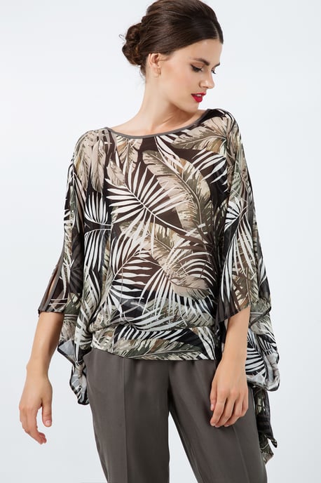 Print Chiffon Batwing Top