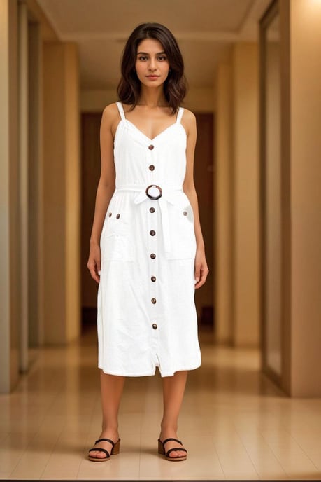 Button Through Sleeveless Belted Maxi Dress