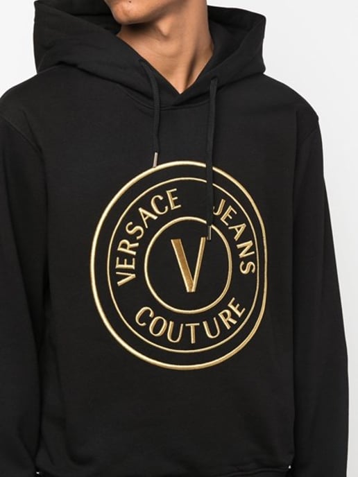 Versace Jeans Zwarte Katoenen Hooded Sweatshirt met Logo Details - Image 3