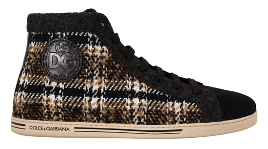 Dolce & Gabbana Men's Beige Brown Wool Cotton High Top Sneakers