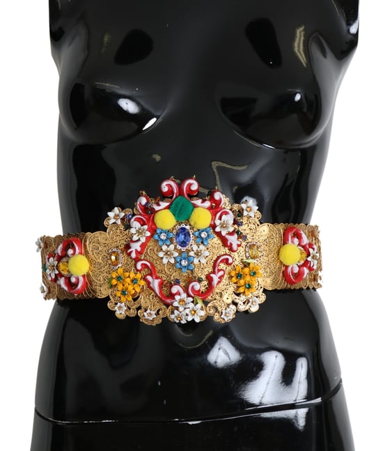 Dolce & Gabbana Women's multicolor Embellished Floral Crystal Wide Waist Belt
