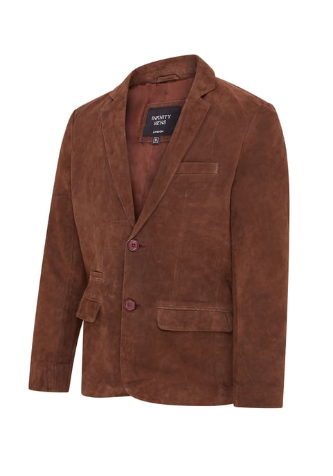 Mens Brown Slim Goat Suede Italian Blazer Jacket-Somero