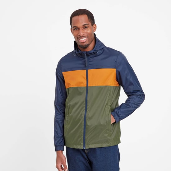 Craven Mens Waterproof Packaway Jacket Khaki/Navy/Dark Orange Colour Block