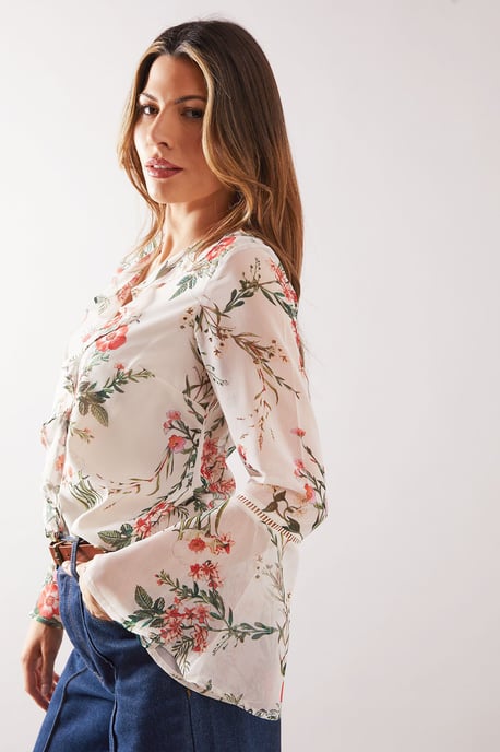 Floral Lace Trim Ruffle Blouse