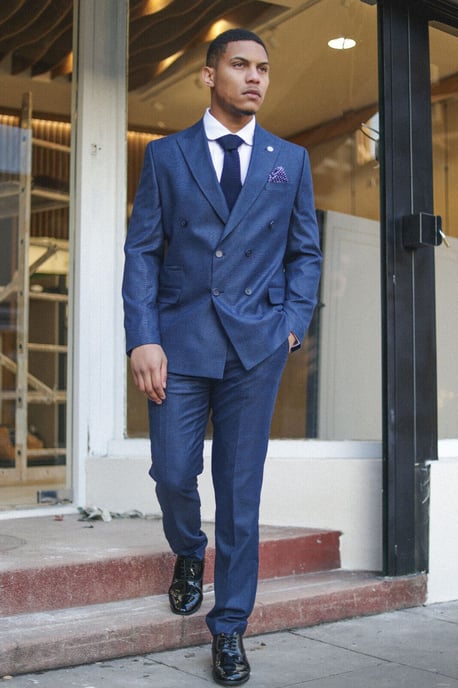 Men's Classic Blue Double Breasted 2-Piece Suit - Image 3