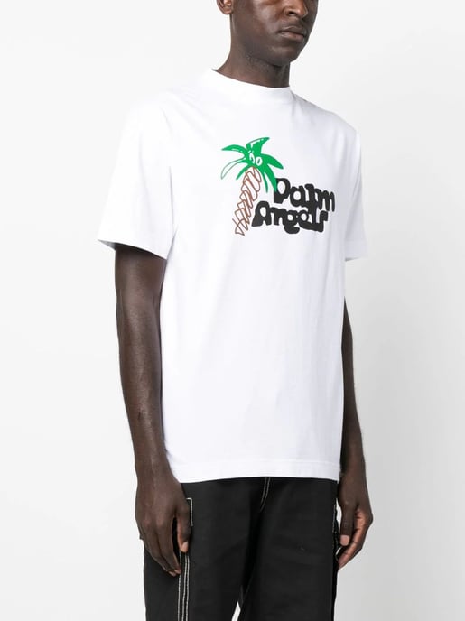 Palm Angels Sketchy Palm Tree Print Klassisches T-Shirt in Weiß