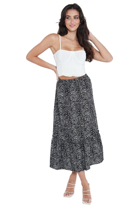 Animal Print Tier Hem Midi Skirt - Image 1