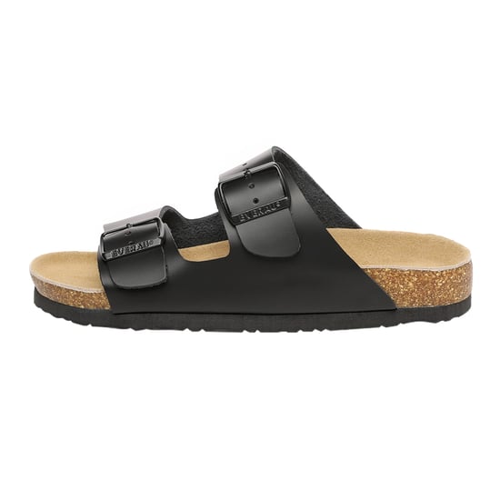 EVER AU Women Mallard Leather Twin Buckle Sandals - Black Leather