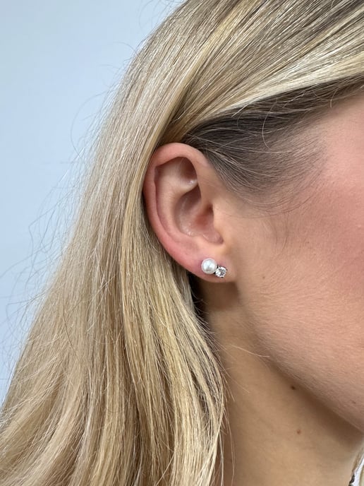 Pearl Diamante Necklace and Earrings Set in Silver