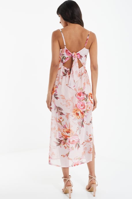 Pink Floral Tie Back Midaxi Dress