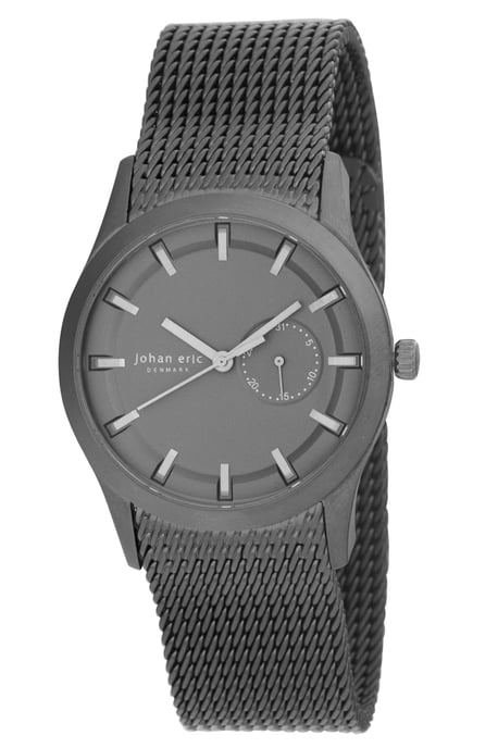 Johan eric: agersø, men's, grey dial w date sub-dial watch, grey ip case & mesh bracelet