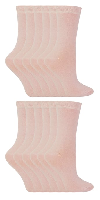 12 Pair Multipack Kids Cotton Colourful Casual Socks | Sock Snob | Plain Dress Socks for Boys & Girls - Light Pink - Image 1
