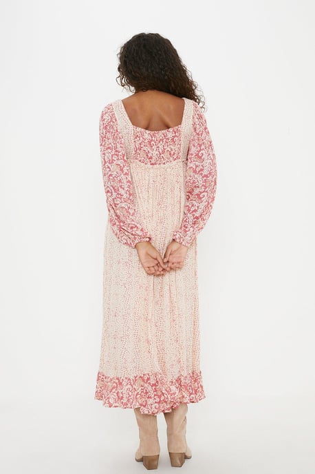 Embroidered Square Neck Midi Dress