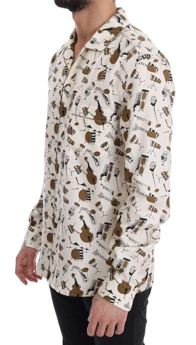 Dolce & Gabbana Witte Zijde JAZZ Motief Print Shirt - Image 2