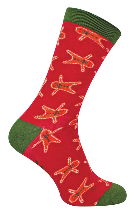 Gingerbread Men Socks | Mr Heron | Breathable Novelty Fun Design Crazy Crew Funky Bamboo Socks | Christmas Gift for Him - Gingerbread Men (Dark Red) - Image 1