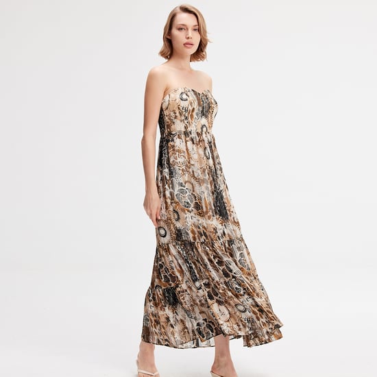 Maxiklänning i chiffong med bustier och abstrakt blommönster - Image 4