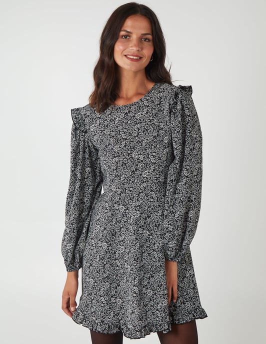 Frill Schouder Mini -jurk met lange mouwen - Image 1
