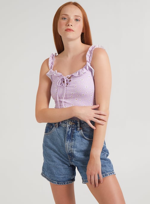 Ditsy Floral Frill Tie Front Bodysuit
