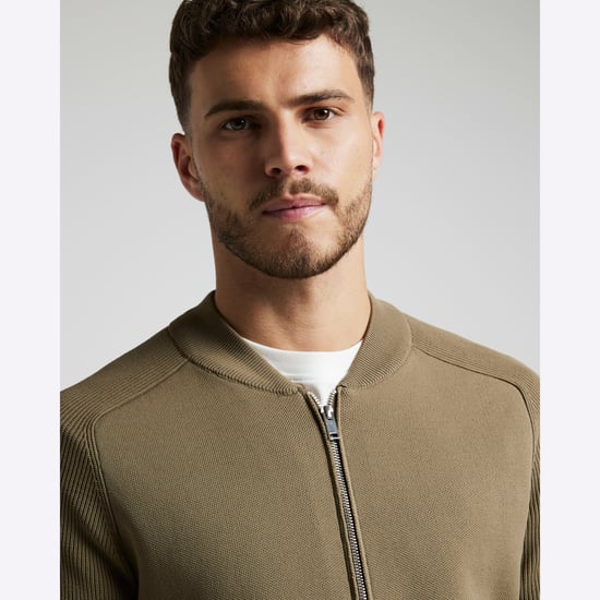River Island Mens Jumper Green Slim Fit Knit Zip Up