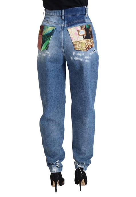 Dolce & Gabbana Women's Blue Washed Cotton Tattered Denim Jeans - Image 3