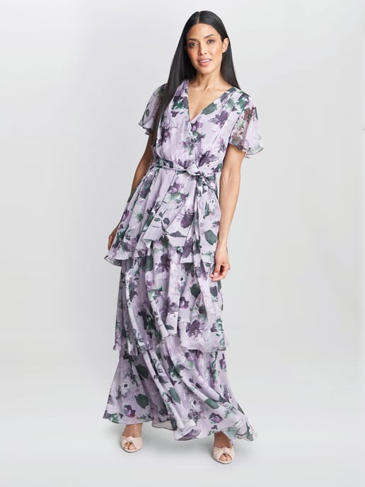 RUBY Printed Tiered Maxi Dress with Belt
