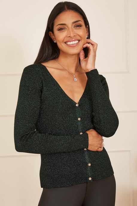 Green Lurex Sparkle Button Cardigan