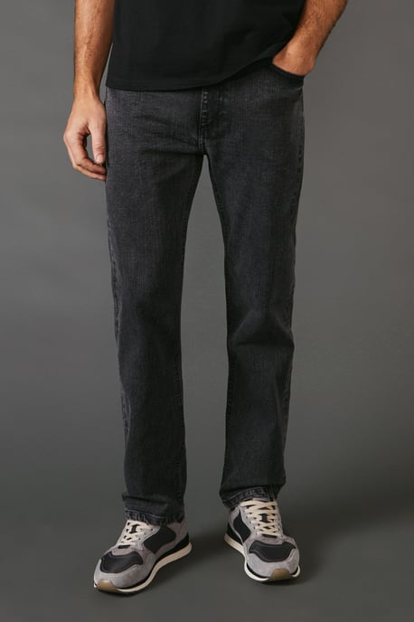 Washed Black Stretch Straight Fit Jeans