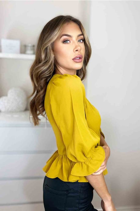 Chartreuse U Bar Empire Peplum Top