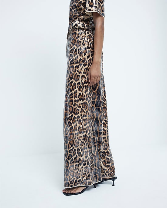 River Island Womens Trousers Brown Leopard Print Sequin