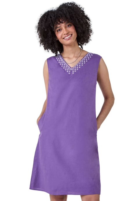 Cotton Blend Embroidered Pocket Shift Dress