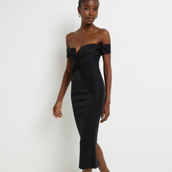 River Island Womens Bodycon Midi Dress Black Bardot