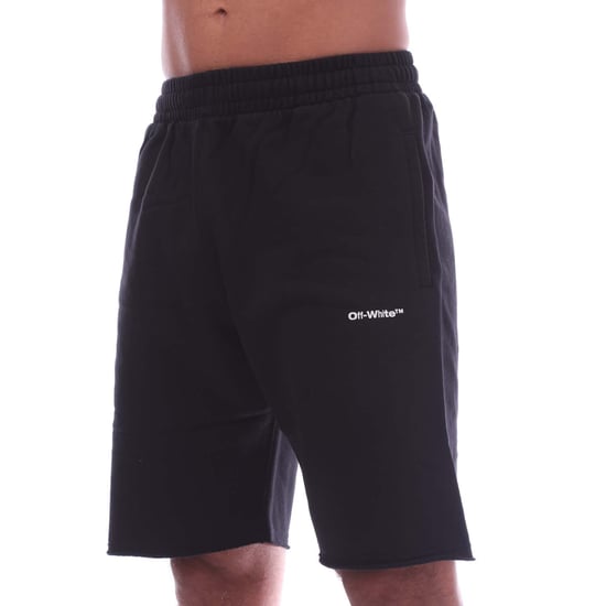 Men's Off White Wave Outline Diagonal Sweat Shorts in Black-White