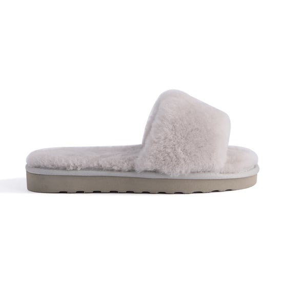 Aus Wooli Australia Womens Sheepskin Fluff Slide Slippers Grey